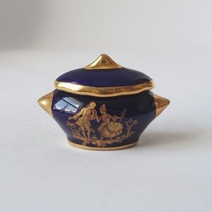 Vintage Limoges Miniature Turin Cobalt Blue Gold Accents Collectible Porcelain